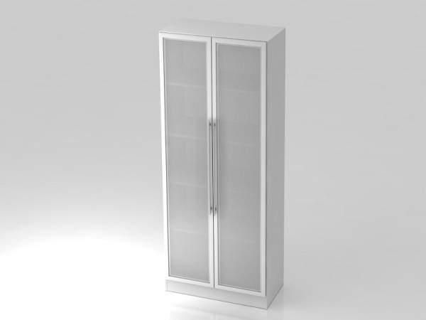 Hammerbacher vitrinekast 5OH, onderpaneel, relinggreep wit/zilver, 80x42x200,4 cm (BxDxH), V7100G/W/S/RE
