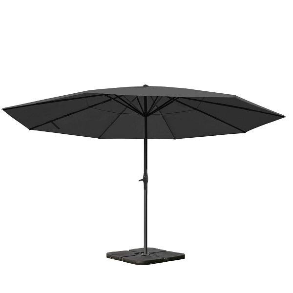 Mendler parasol Meran Pro, horeca markt parasol zonder volant Ø 5m polyester/aluminium 28kg, antraciet met standaard, 65185+31831