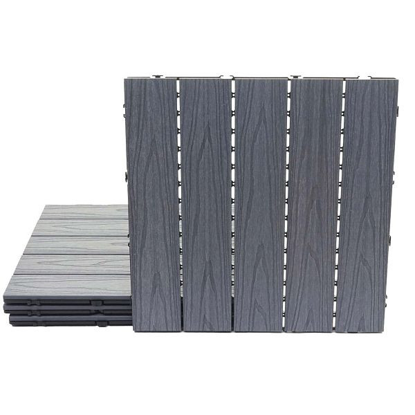 Mendler WPC vloertegel HWC-E21, houtlook balkon/terras, 3D-structuur lineair gecoat-grijs, 4x elk 50x50cm = 1m², 65174