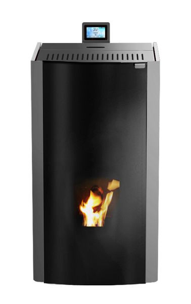 Robin Wood A++ Robin Wood Woody Totaal Glas watervoerende pelletkachel 18 kW met metallic lak en dubbele deuren, RWW18MS