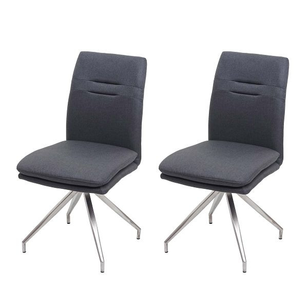 Mendler set van 2 eetkamerstoelen HWC-H70, keukenstoel, fauteuil, stof/textiel geborsteld RVS, donkergrijs, 73923