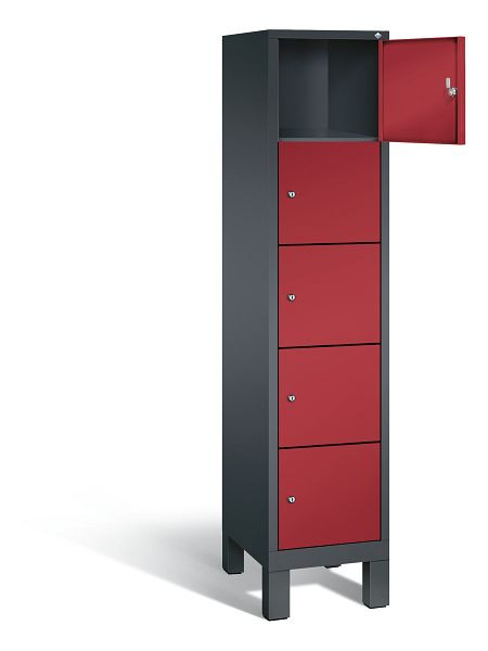C+P lockerkast Evolo, H1850xW420xD500mm, kleur: zwart-grijs/robijnrood, 48010-125 S10016