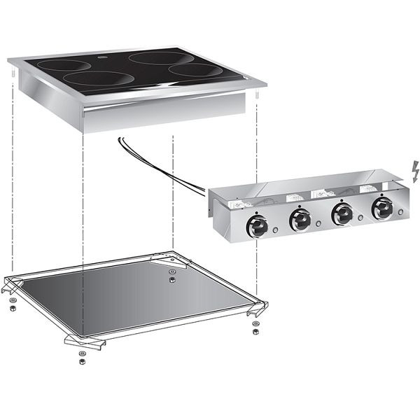 Gastro-Inox inbouw elektrische keramische kookplaat met 4 kookzones, 60cm met aansluitdoos, 160.512