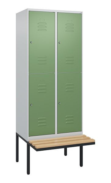 C+P dubbeldekkerkast Classic PLUS, 2 vakken, 2120x800x815mm, 7035/6011, cilindersloten, beukenhouten zitlat, zitting, 0803407-22 S10096