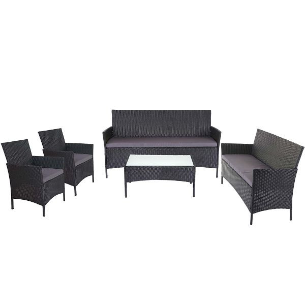 Mendler 3-2-1-1 poly rotan tuinset Halden, loungeset, sofa, antraciet, kussens antraciet, 64304+64280+64288+52039