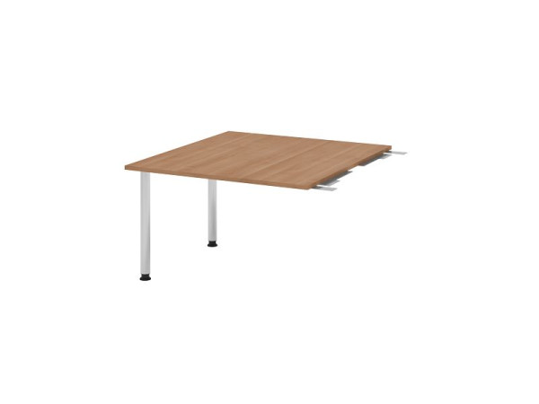 Hammerbacher koppelplaat VKT, kleur tafelblad: notenhout, blad: 1200 x 1300 x 25 mm, ronde buisonderstel chroom, werkhoogte: 720 - 740 mm, VKT12C/N/C