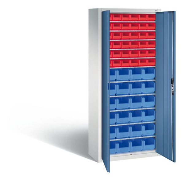 C+P tijdschriftenkast serie 13, H1690xB700xD300mm, kleur: lichtgrijs / verre blauw, verzonken handgreep, 133413-23 S10035