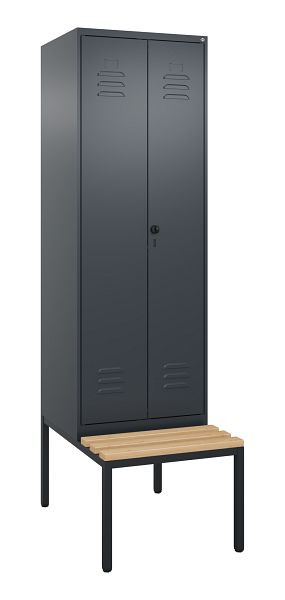 C+P luierkastje Classic PLUS SW, 2 vakken, 2120x600x815mm, 7016/7016, draaigrendel, met onderbank, beukenhouten zitlat, 0800527-20 S10012