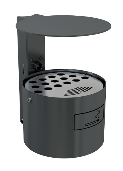 Schake ronde asbak met dak voor wand- en paalbevestiging, thermisch verzinkt en gecoat DB 703, zonder steunpaal, 4067B