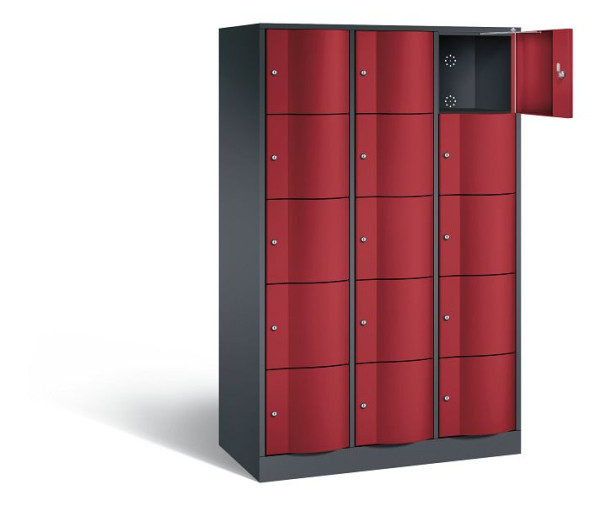 C+P lockerkast Resisto, H1950xW1148xD540mm, kleur: zwart-grijs/robijnrood, 8570-372 S10385