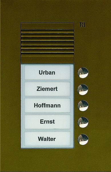 TCS audio voordeurstation serie PUK 5 belknoppen (rechts uitgelijnd), 1-koloms, UP brons, PUK05/1-EB