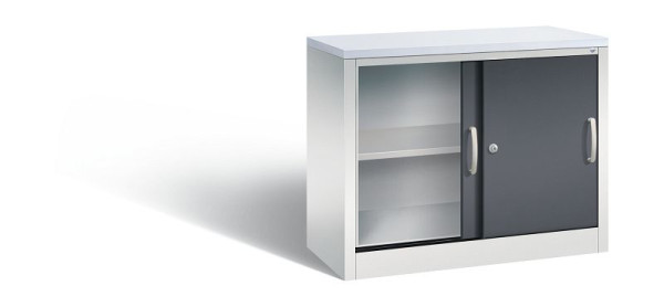 C+P dressoir met schuifdeuren Acurado, H720xB1000xD400mm, kleur: lichtgrijs/zwartgrijs, beugelgreep, 2 niveaus, 5725-00 S10066