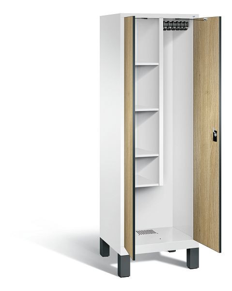 C+P reinigingsmiddelenkast Evolo, H1850xB610xD500mm, kleur: verkeerswit / decor eiken Sereno, 48110-00 S10100