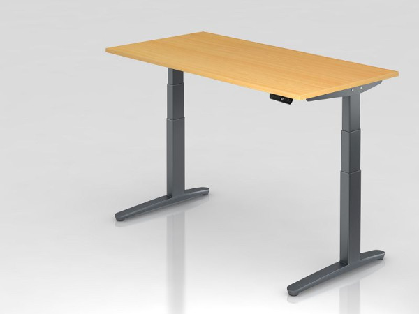 Hammerbacher elektrisch zit-sta bureau 160x80cm beuken/grafiet, rechthoekige vorm, VXBHM16/6/GG