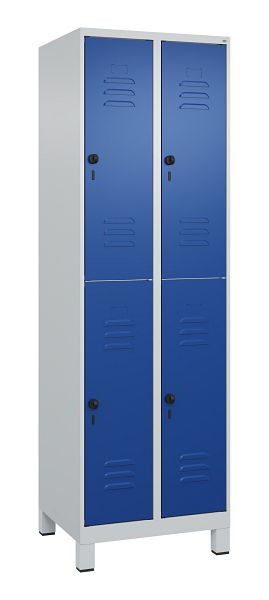 C+P Doppelstöckiger Spind Classic PLUS, Füße, 2 Abteile, 1950x600x500mm, 7035/5010, 080310-20 S10003