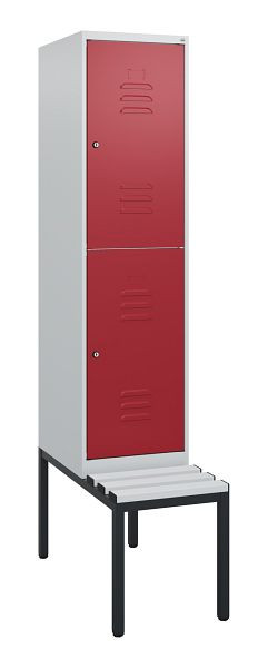 C+P dubbeldekskast Classic PLUS, 1950x400x815mm, 7035/3003, cilindersloten, met bank eronder, 0803505-12 S10076