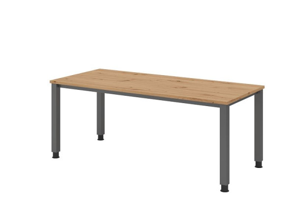 Hammerbacher bureau QS19, 180 x 80 cm, blad: knoestig eiken, 25 mm dik, 4-poots frame in grafiet (vergelijkbaar met RAL 7012), werkhoogte 68,5-81cm, VQS19/R/G