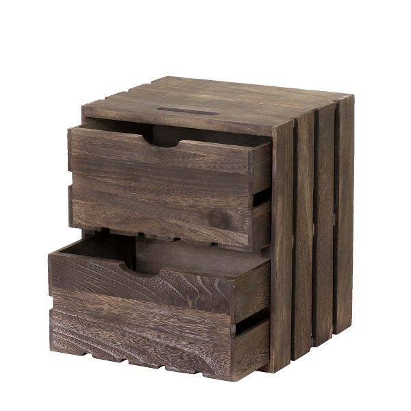 Mendler ladekast HWC-C62, ladekast houten kist, vintage shabby look, 2 lades 36x32x26cm, bruin, 61515