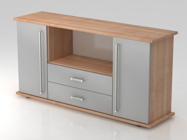 Hammerbacher dressoir 2 deuren, 2 lades, chromen handgreep walnoot/zilver, 166,1x44,8x84 cm (BxDxH), VSBTS/N/S/CE