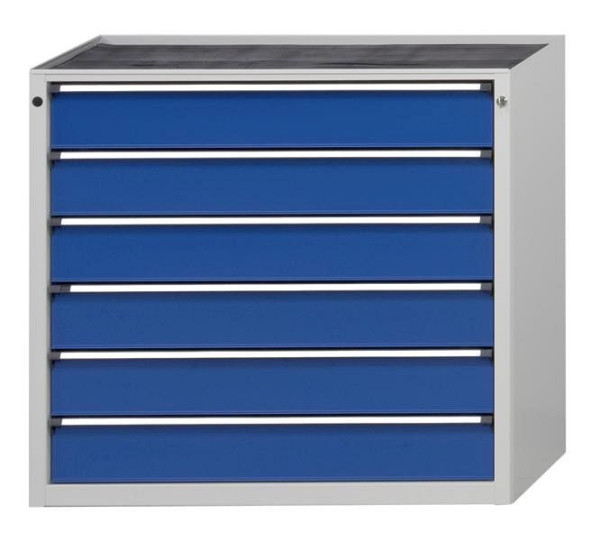 ANKE gereedschapskast; 1065 x 700 x 1020 mm; RAL 7035/5010; Massief beuken blad 40 mm; 6 laden, 610.403