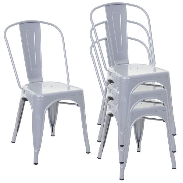 Mendler set van 4 stoelen HWC-A73, bistrostoel, stapelbaar, metaal industrieel design, stapelbaar, grijs, 70794