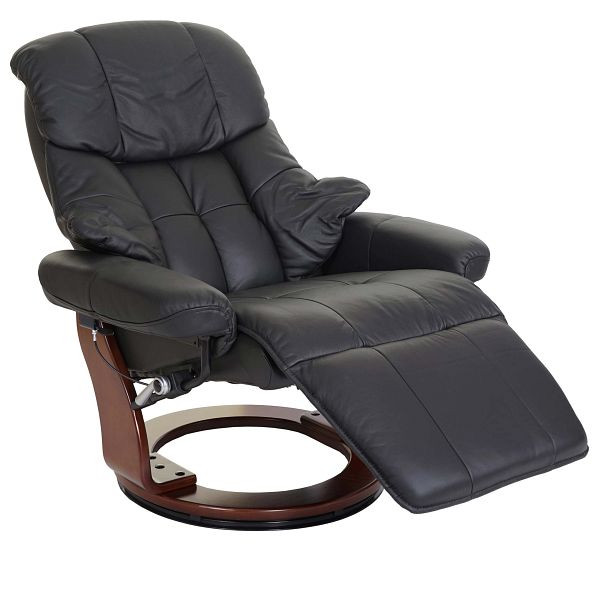 Mendler MCA relaxstoel Calgary 2, tv-stoel, echt leer, 150 kg draagvermogen, zwart, walnoot-look, 56058