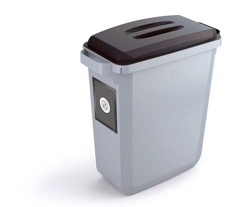 VAR prullenbak van polyethyleen (PE), 60 liter, grijs, zwarte deksel, met informatieframe, 311651