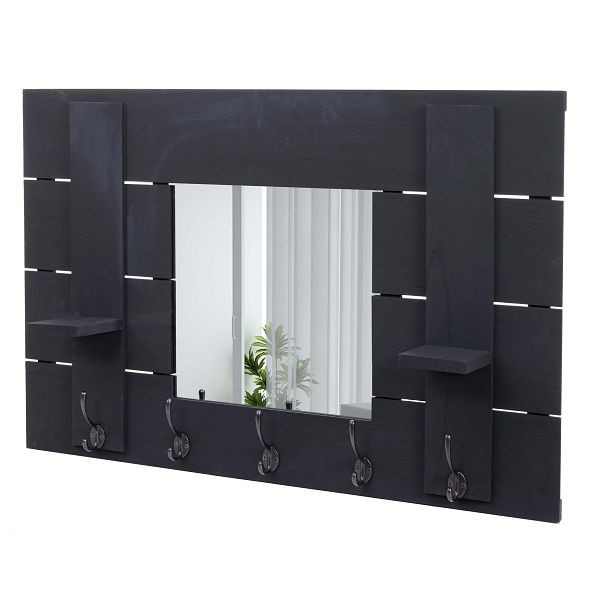 Mendler wandkast HWC-C89 met spiegel, garderobepaneel, vintage shabby look, 5 haken 90x60cm, donkergrijs, shabby, 61935