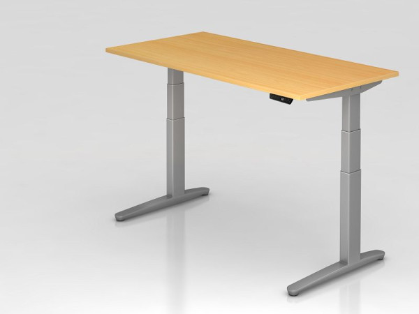Hammerbacher zit-sta bureau elektrisch 160x80cm beuken/zilver, rechthoekige vorm, VXBHM16/6/SS