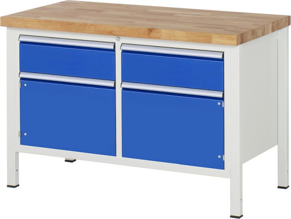 RAU werkbank serie 8000 - frameconstructie (gelast frame), dubbele onderbouw container (1x lade, 1x draaideur), 1250x840x700 mm, 03-8466A2-127B4S.11