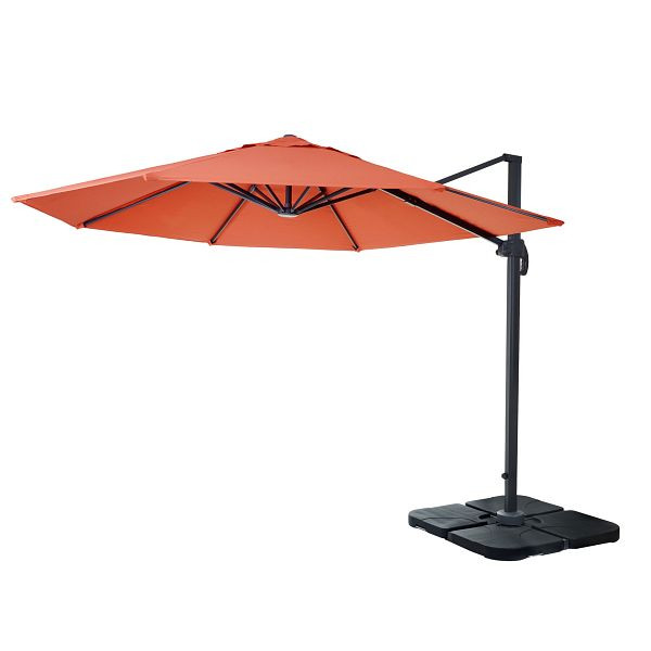 Mendler gastronomie verkeerslichtparaplu HWC-A96, parasol, rond Ø 3m polyester aluminium/staal 23kg, terracotta met standaard, 138539 + 31831
