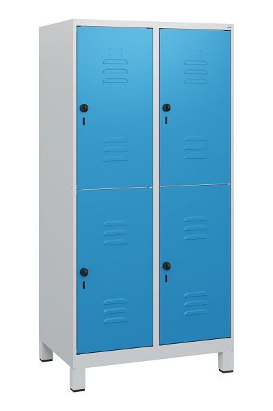 C+P Doppelstöckiger Spind Classic PLUS, Füße, 2 Abteile, 1630x800x500mm, 7035/5012, Drehriegel, 0803105-22 S10004