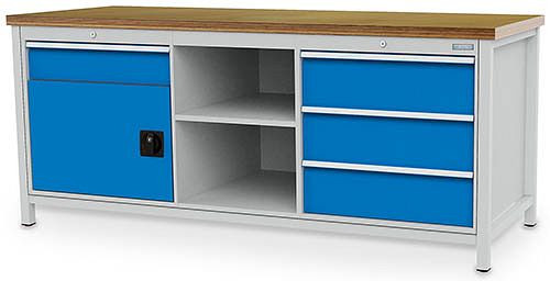 Bedrunka + Hirth box werkbank serie 2000 R24-24, 1x150, 3x200mm, lade volledig uittrekbaar 100%, 2000 x 750 x 959 mm, 03.20.14V9