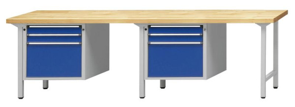 ANKE combinatie werkbank; 2 werkplekken; 2800x700mm; Links 1 onderkast 660x615x600 mm, 3 laden 90.90.360 mm