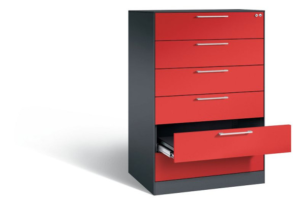 C+P archiefkast Asisto, H1310xB800xD600mm, kleur: zwartgrijs / vuurrood, beugelgreep, 146223-623 S10216
