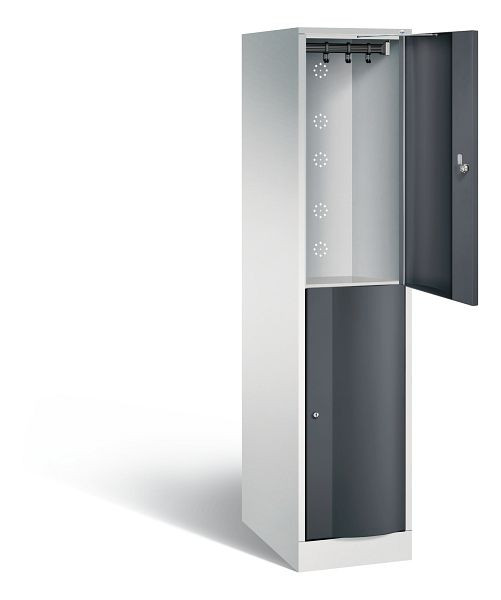 C+P locker dubbellaags XL Resisto, H1950xW396xD640mm, kleur: lichtgrijs / zwartgrijs, 8270-173 S10004