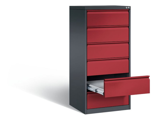C+P archiefkast Acurado, H1357xW553xD590mm, kleur: zwartgrijs/robijnrood, stuurstang, 12736-322 S10046