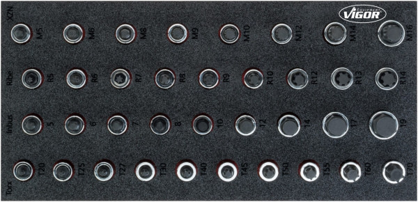 VIGOR dopsleutelset, 5 - 19, M5 - M16, T20 - T70, aantal gereedschappen: 36, V5099