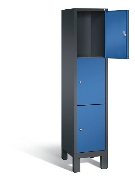 C+P lockerkast Evolo, H1850xB420xD500mm, kleur: zwartgrijs / gentiaanblauw, 3 vakken, 48010-123 S10042