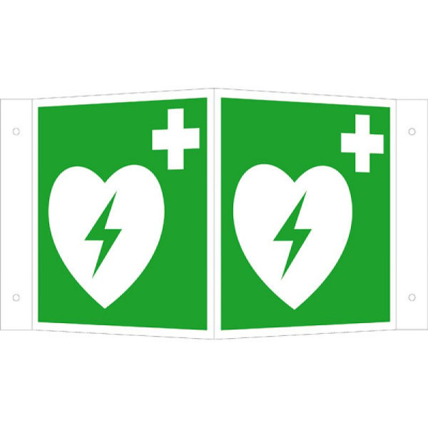 Stein HGS HGS reddingsschild als hoekschild, defibrillator, 150 x 150 mm, aluminium, gecoat, 15.a3900