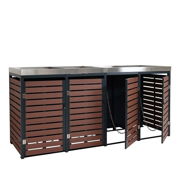 Mendler HWC-K14 4er rolcontainer bekleding, rolcontainer met plantenbak, 112x63x78cm WPC RVS 132kg, notenhout look, 87629+87630+87631