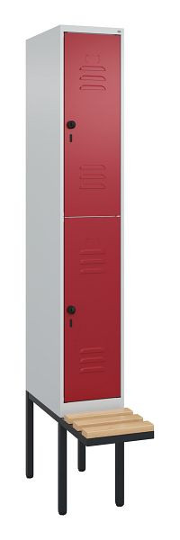 C+P Doppelstöckiger Spind Classic PLUS, 2120x300x815mm, 7035/3003, Drehriegel, Sitzleisten aus Buche, schwebende Sitzfläche, 0803407-10 S10001