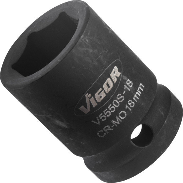 VIGOR slagmoersleuteldop, kort, hol vierkant 12,5 mm (1/2 inch), buitenzeskantprofiel, 18 mm, V5550S-18