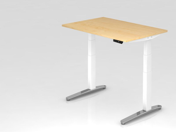 Hammerbacher elektrisch zit-sta bureau 120x80cm esdoorn/wit, gepolijst, rechthoekige vorm, VXBHM12/3/WC