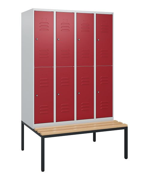 C+P dubbeldekskast Classic PLUS, 4 vakken, 1950x1200x815mm, 7035/3003, cilindersloten, beukenhouten zitlatten, bank, 0803505-40 S10031