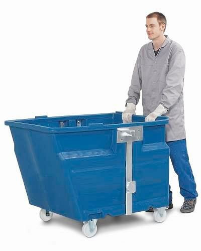DENIOS Kippbehälter PolyMaxx aus Polyethylen (PE), mit Rollen, 800 Liter Volumen, blau, 173173