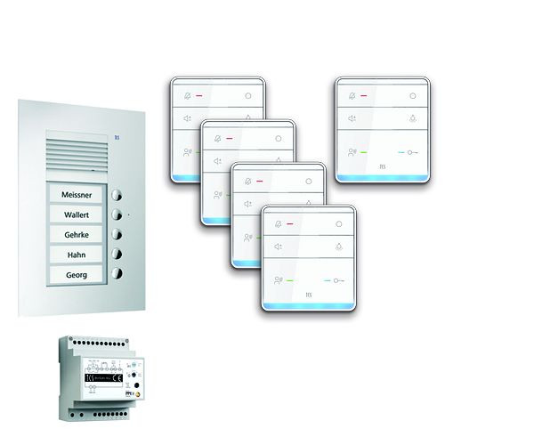 TCS deurbedieningssysteem audio: pack UP voor 5 wooneenheden, met buitenstation PUK 5 belknoppen, 5x handsfree luidspreker ISW5010, bedieningseenheid BVS20, PPUF05-EN / 01
