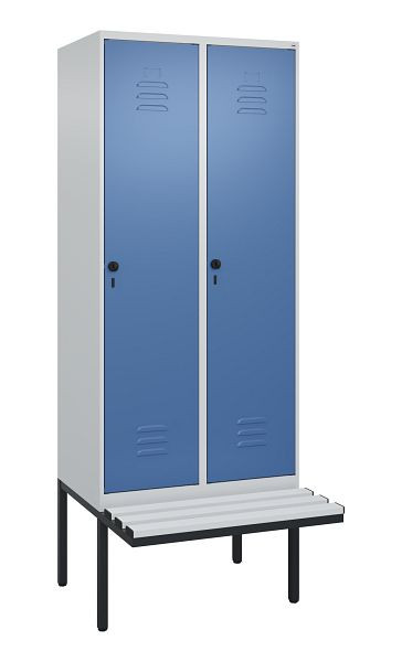 C+P Umkleidespind Classic PLUS, 2 Abteile, 2120x800x815mm, 7035/5023, Drehriegel, je 2 Doppel-Haken, 0800407-22F S10035