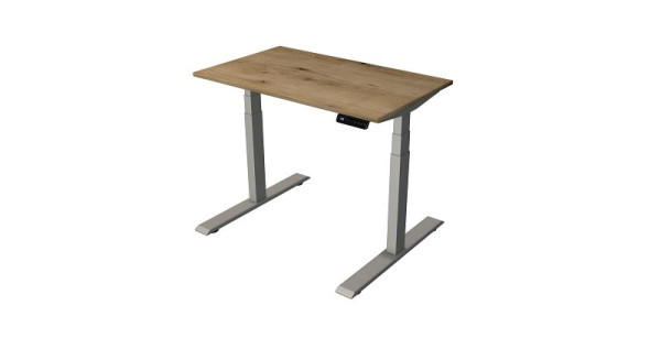 Kerkmann compacttafel B 1000 x D 600 mm, elektrisch in hoogte verstelbaar van 630-1270 mm, eiken/zilver (montage), 10188655