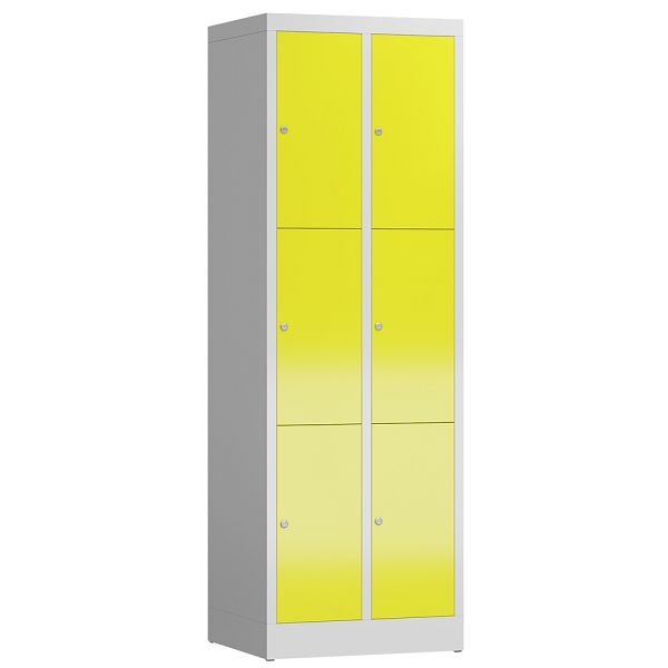 Lüllmann ClassiX lockerkast, 2 compartimenten met elk 3 compartimenten, 1800 x 590 x 500 mm, lichtgrijs/zinkgeel, X-520326